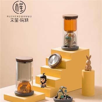 木笙玩物設(shè)計風(fēng)水杯雙層隔熱玻璃杯桌面盲盒收藏展示杯子女生可愛