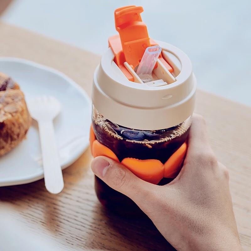 so.home柿柿如意雙飲玻璃水杯女便攜咖啡杯可愛高顏值帶吸管隨行學(xué)生杯子 
